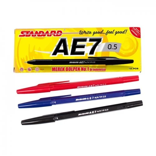 Pulpen Standard AE7 Ukuran 0.5mm Warna Black Blue Red  